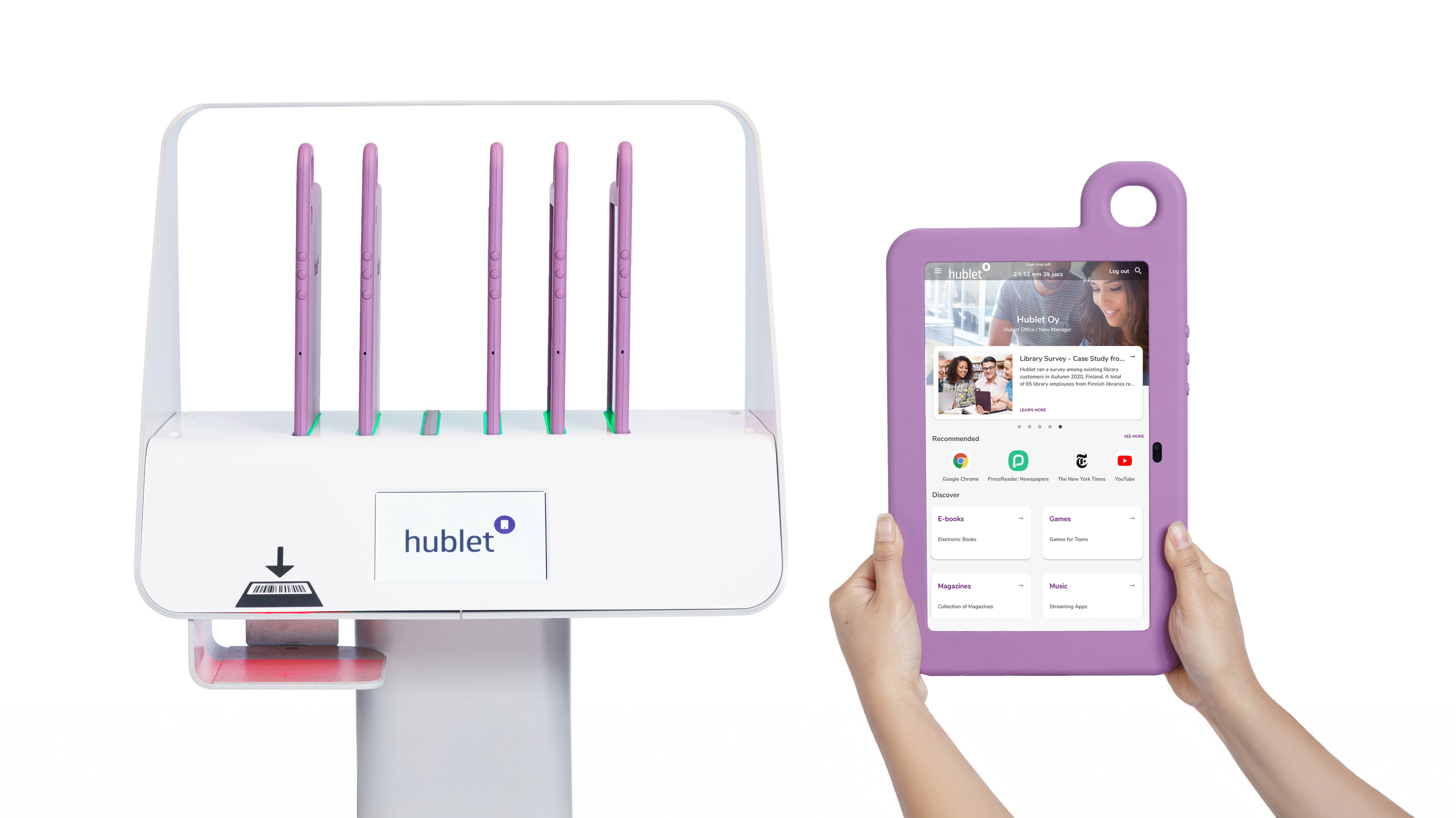 Hublet tablet lending station and cased tablet