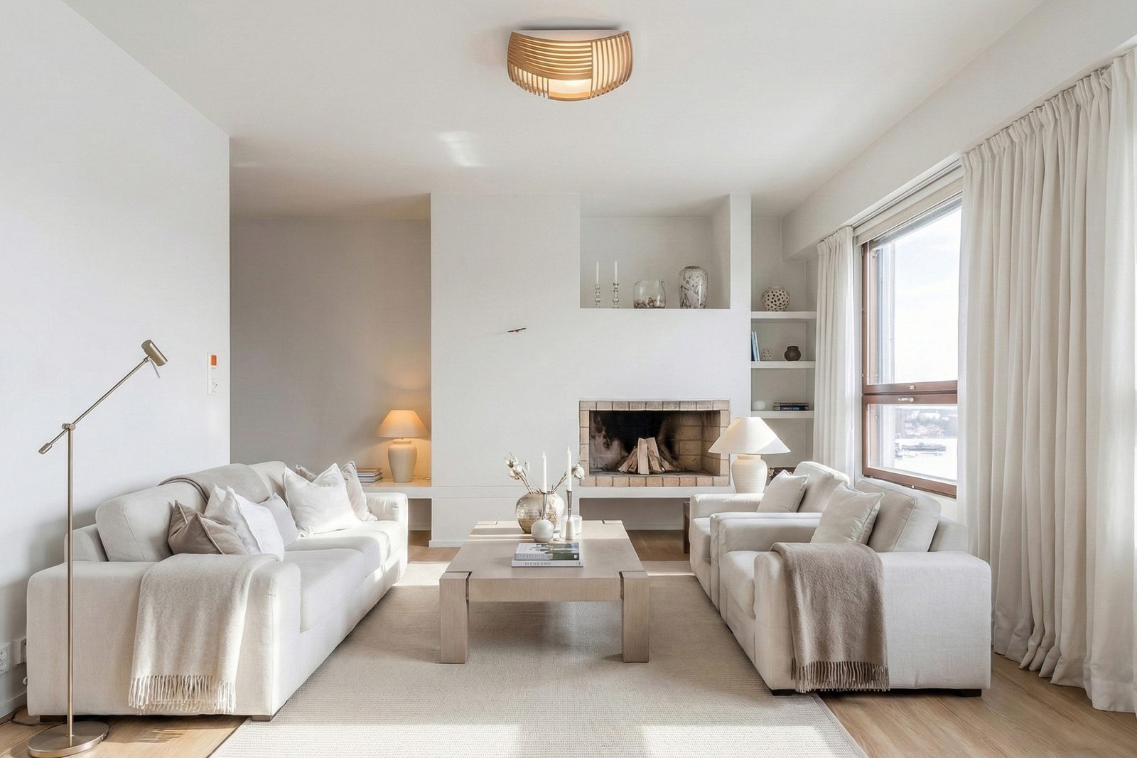 Bedroom after virtual staging, furnished and lit